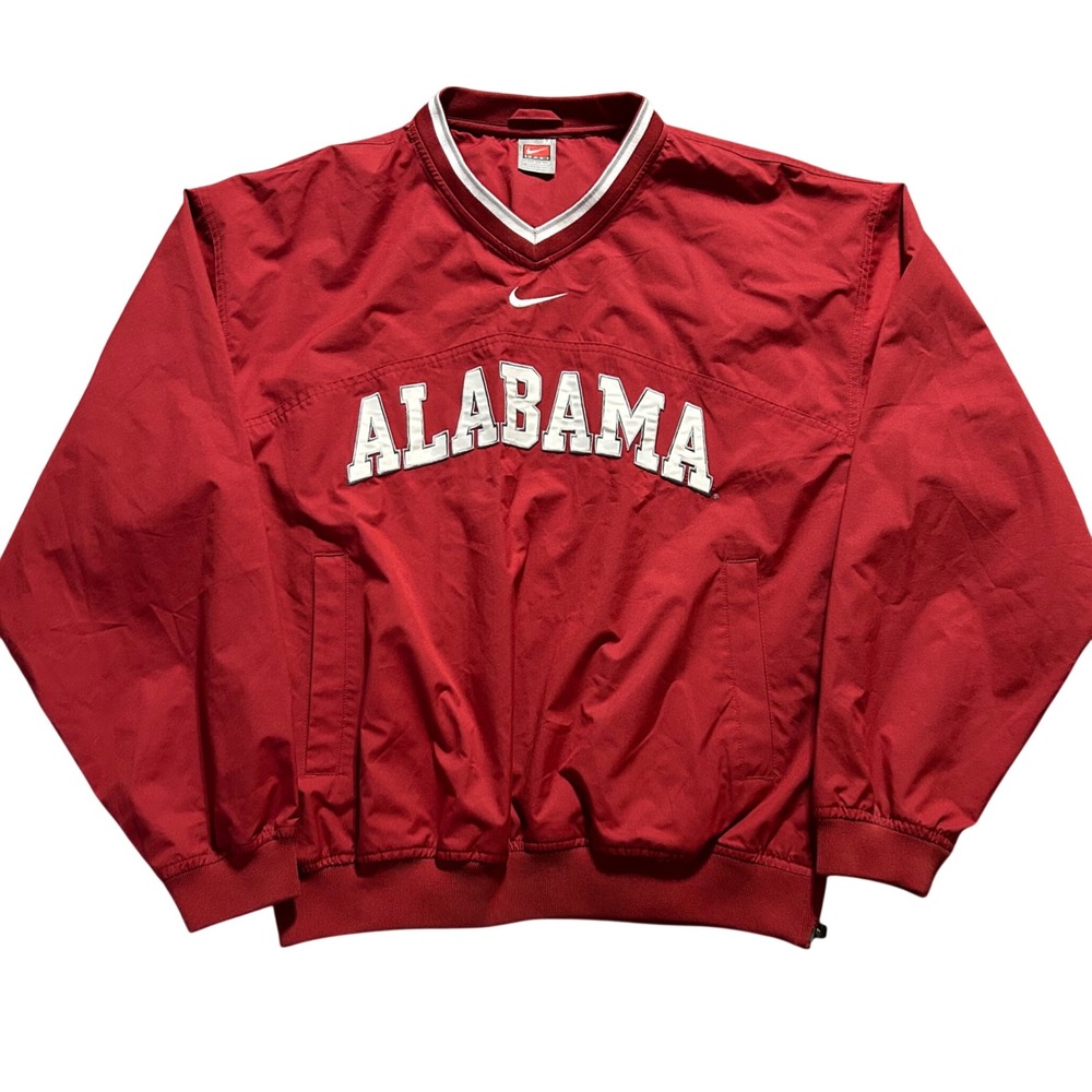 Nike Alabama Crimson Tide Windbreaker Mens Medium Red V-Neck Pullover Side Zip